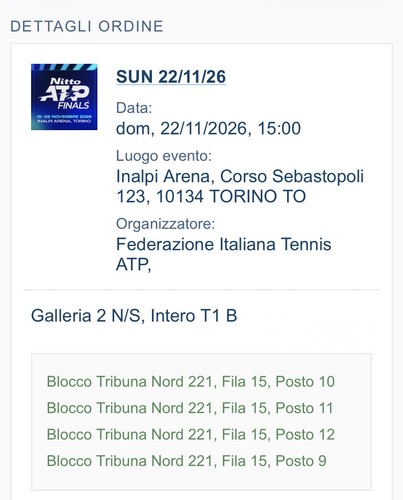 Biglietti finale atp finals - finale,